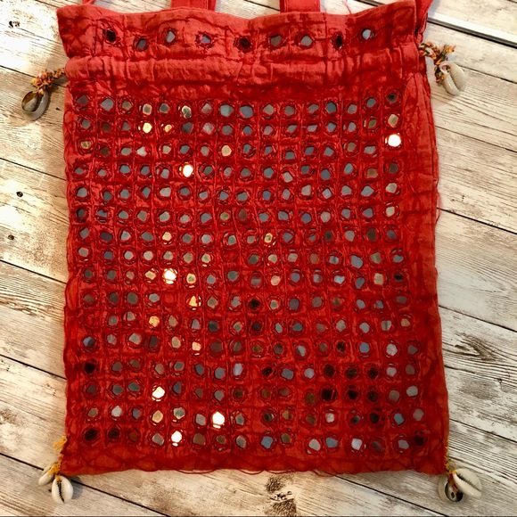 Bohemian mirrored cross-body bag, hand embroidered with cowrie shell detail - Picture 5 of 15